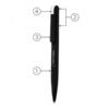 Labelled diagram of a black BNP Paribas branded pen.