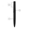Black stylus pen with labelled functional parts