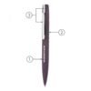 Labeled parts of a branded purple pen