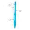 Blue stylus pen with labelled parts for features