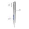Komatsu branded silver pen with labeled parts