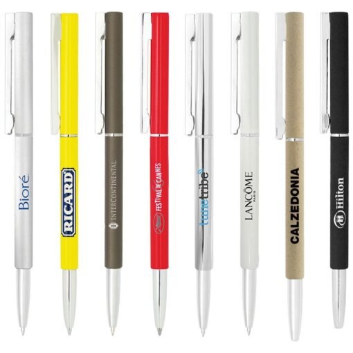 Assorted branded pens in various colours and designs