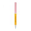 Yellow and pink branded ballpoint pen on white background