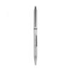 Silver retractable ballpoint pen on white background
