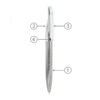 Labeled side view of a modern silver pen