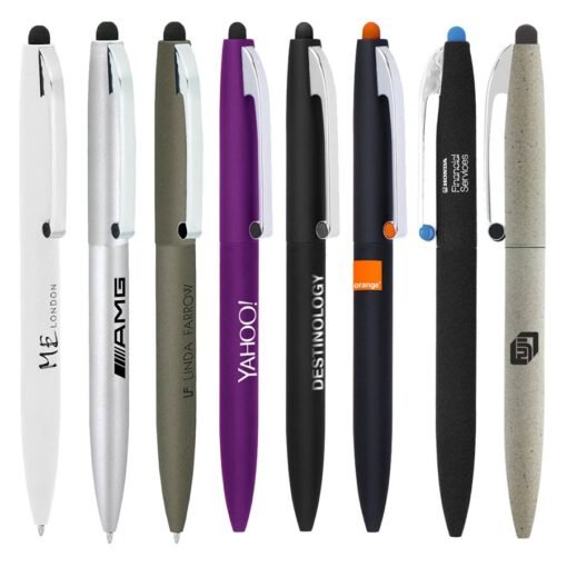 Variety of branded stylus pens aligned vertically