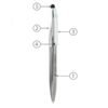 Labeled parts of a Linda Farrow branded pen