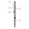 Labeled diagram of a stylus pen with clickable parts