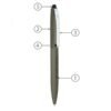 Labelled diagram of a stylish branded ballpoint pen