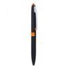 Black and orange branded ballpoint pen on white background