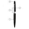 Labelled black ballpoint pen with silver clip