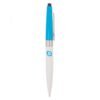 Blue and white stylus pen with clip and logo