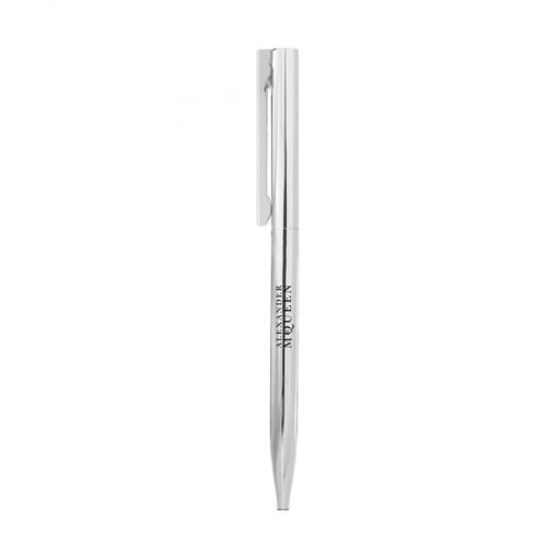Silver ballpoint pen with clip and branding