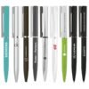 Collection of branded pens with company logos