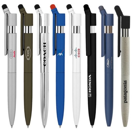 Assorted branded pens, various colors and styles