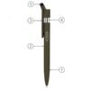Labelled olive green multifunctional pen with stylus tip