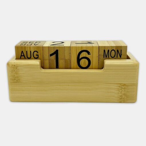 Wooden perpetual calendar showing August 16, Monday