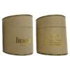 Two cardboard candle packaging with golden text 'linen'