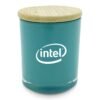 Intel logo on teal toothpick holder