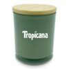 Green Tropicana branded storage container with wooden lid