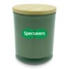 Green container with Specsavers logo and wooden lid