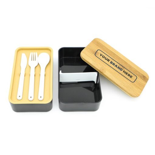 Customisable lunch box and wooden cutlery set